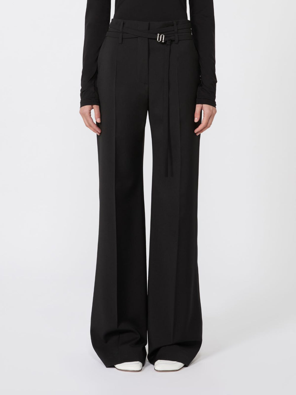 Flared stretch woollen cloth trousers - Black