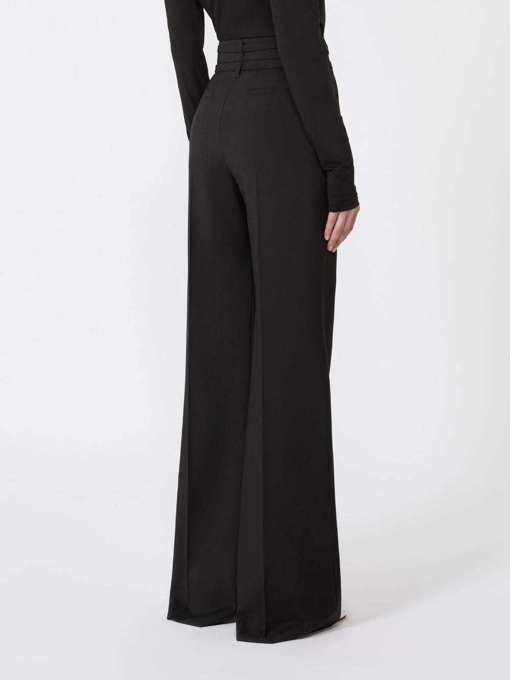 Flared stretch woollen cloth trousers - Black