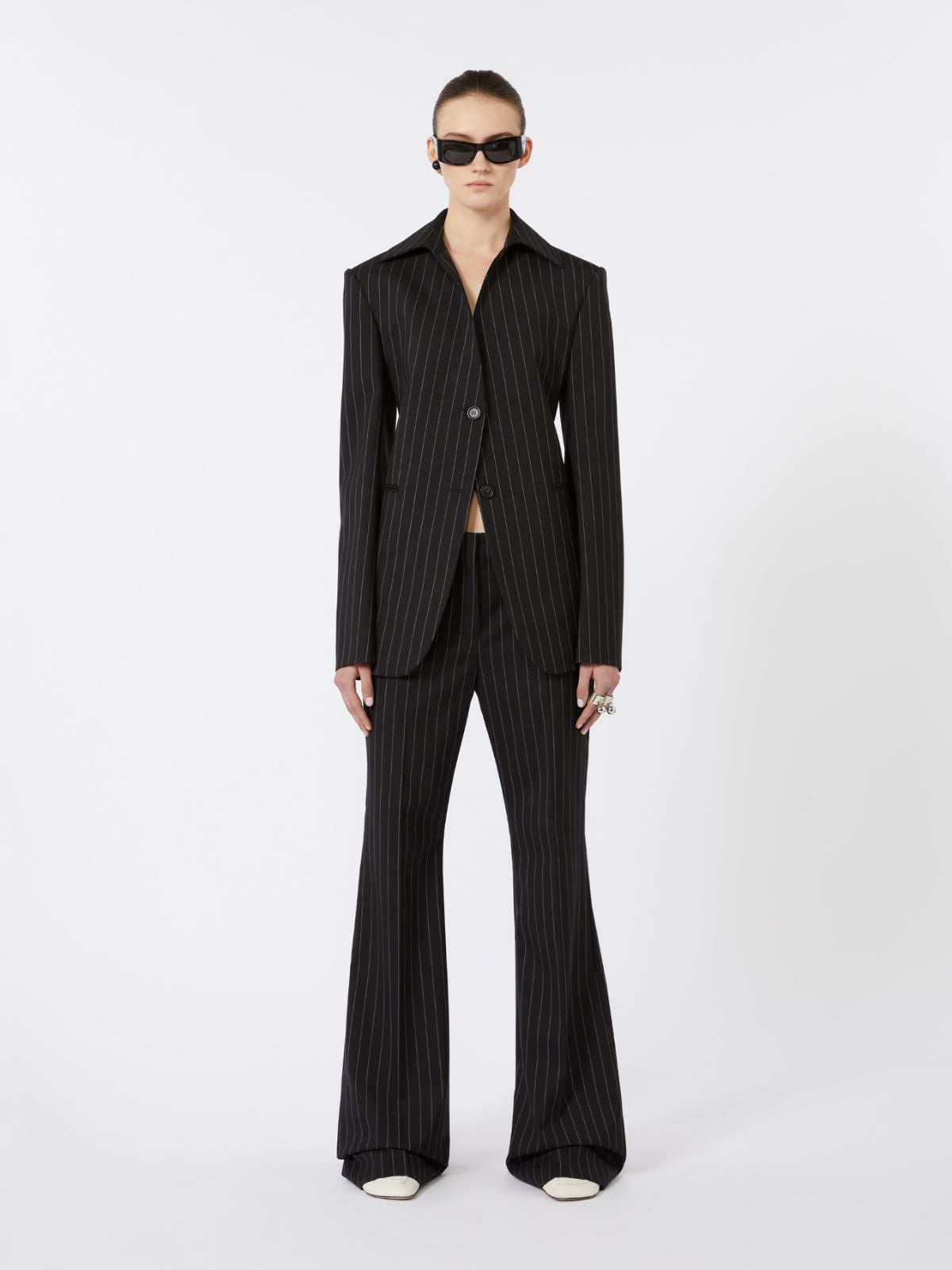 Flared pinstripe wool trousers - Black