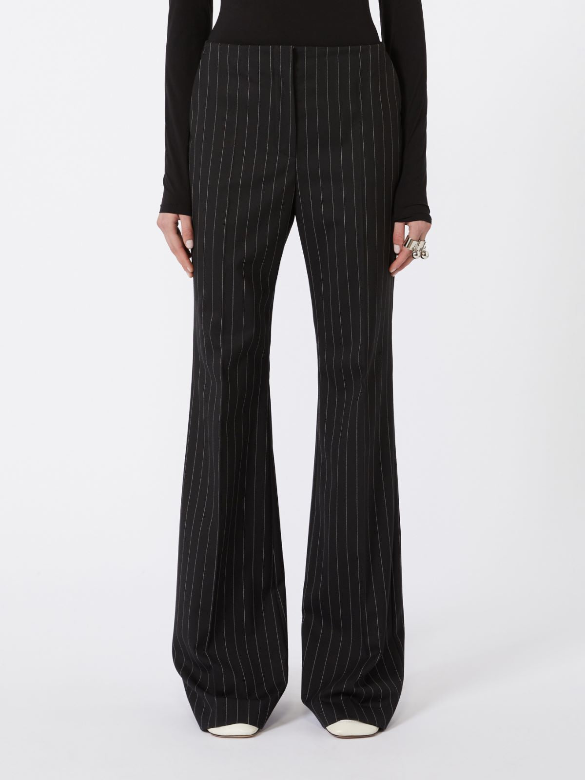 Flared pinstripe wool trousers - Black