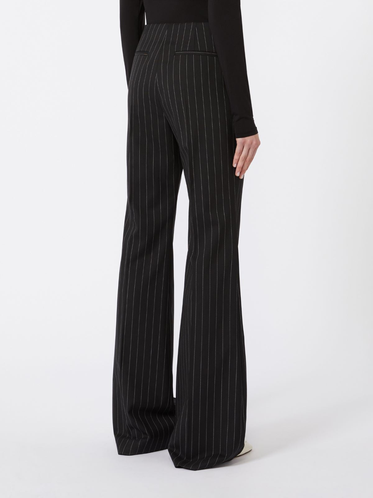 Flared pinstripe wool trousers - Black