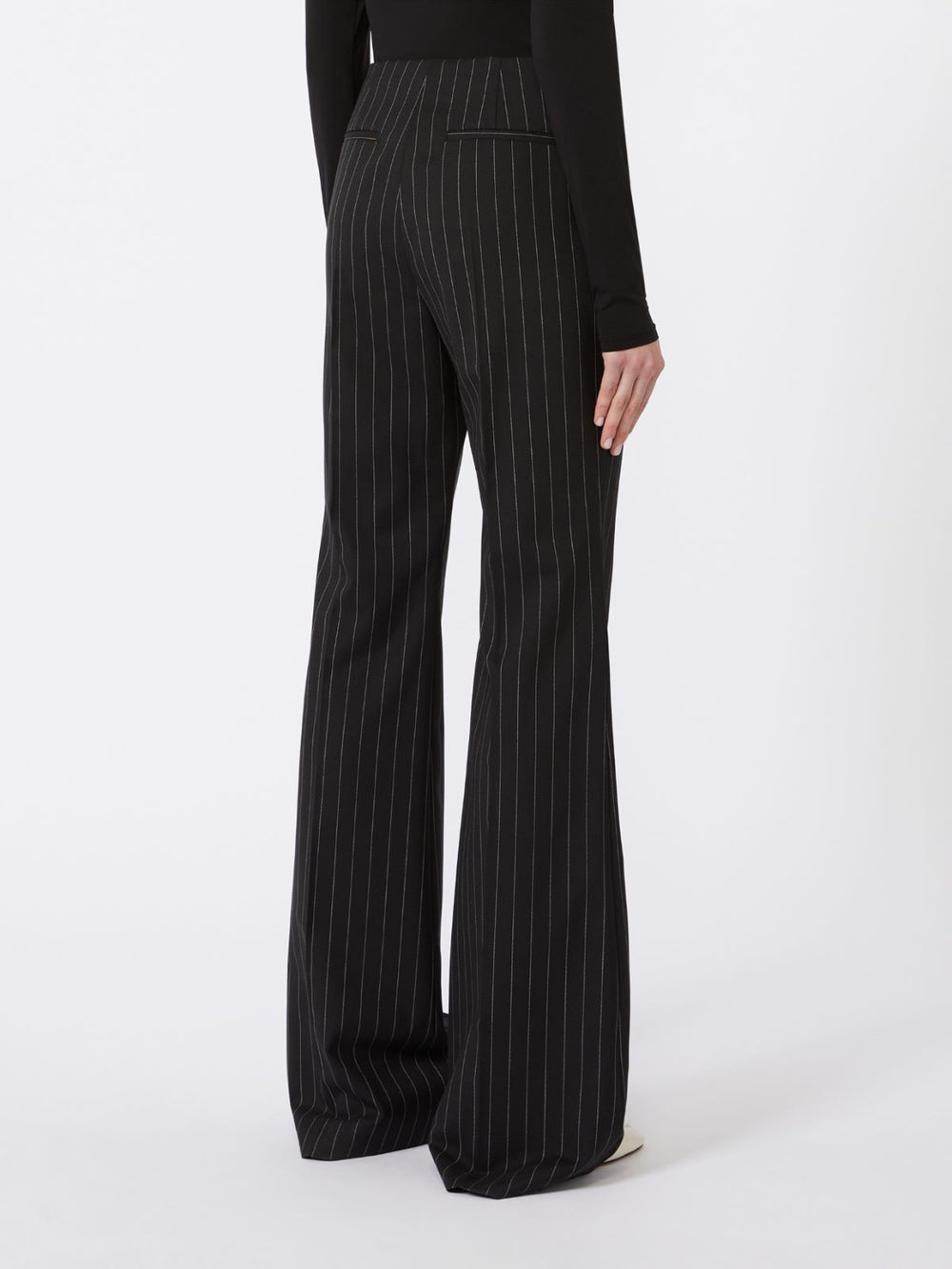 Flared pinstripe wool trousers - Black