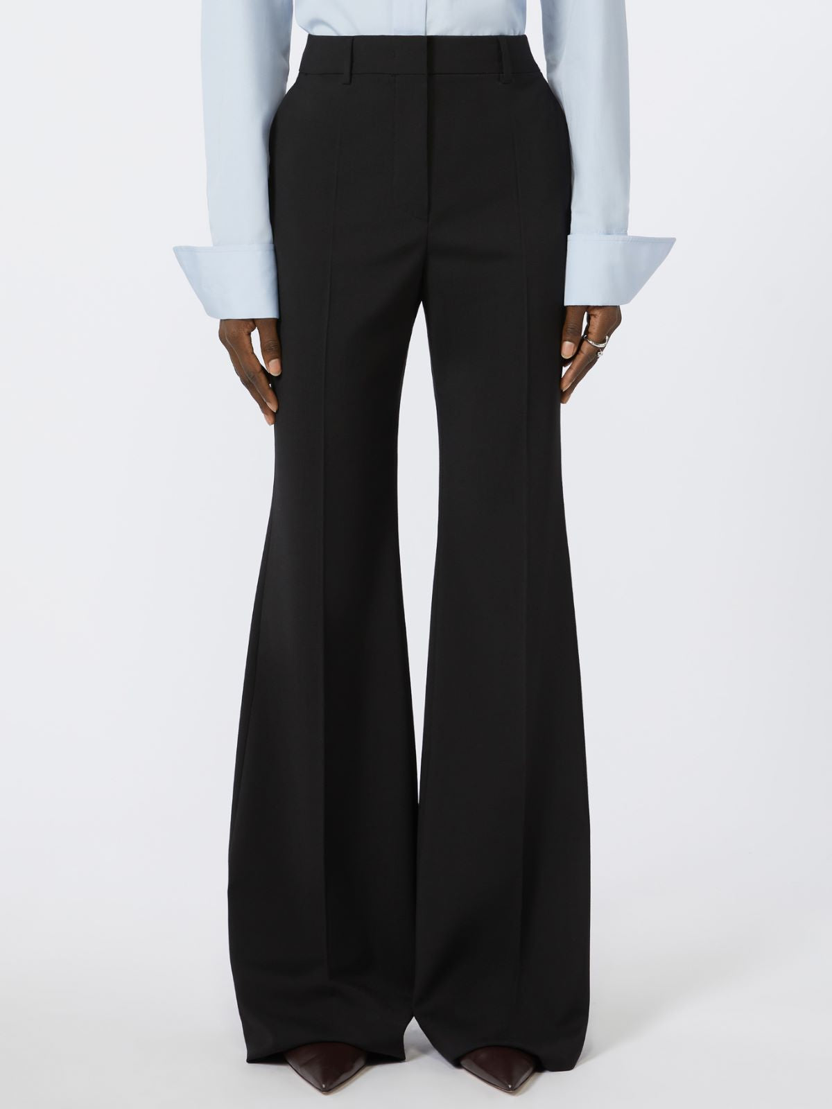 Flared stretch wool trousers - Black