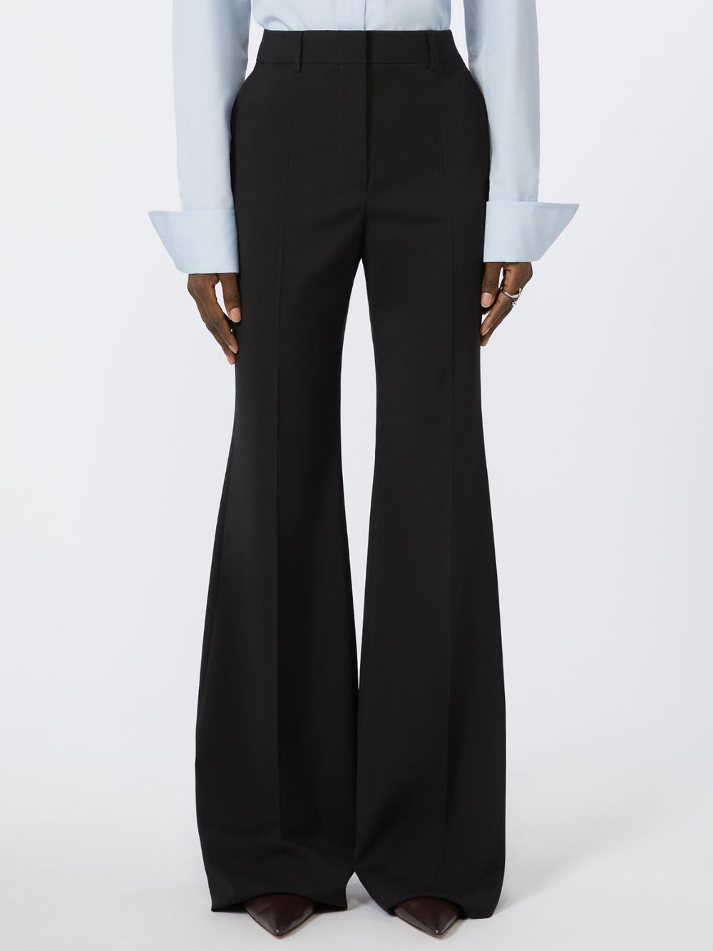 Flared stretch wool trousers - Black