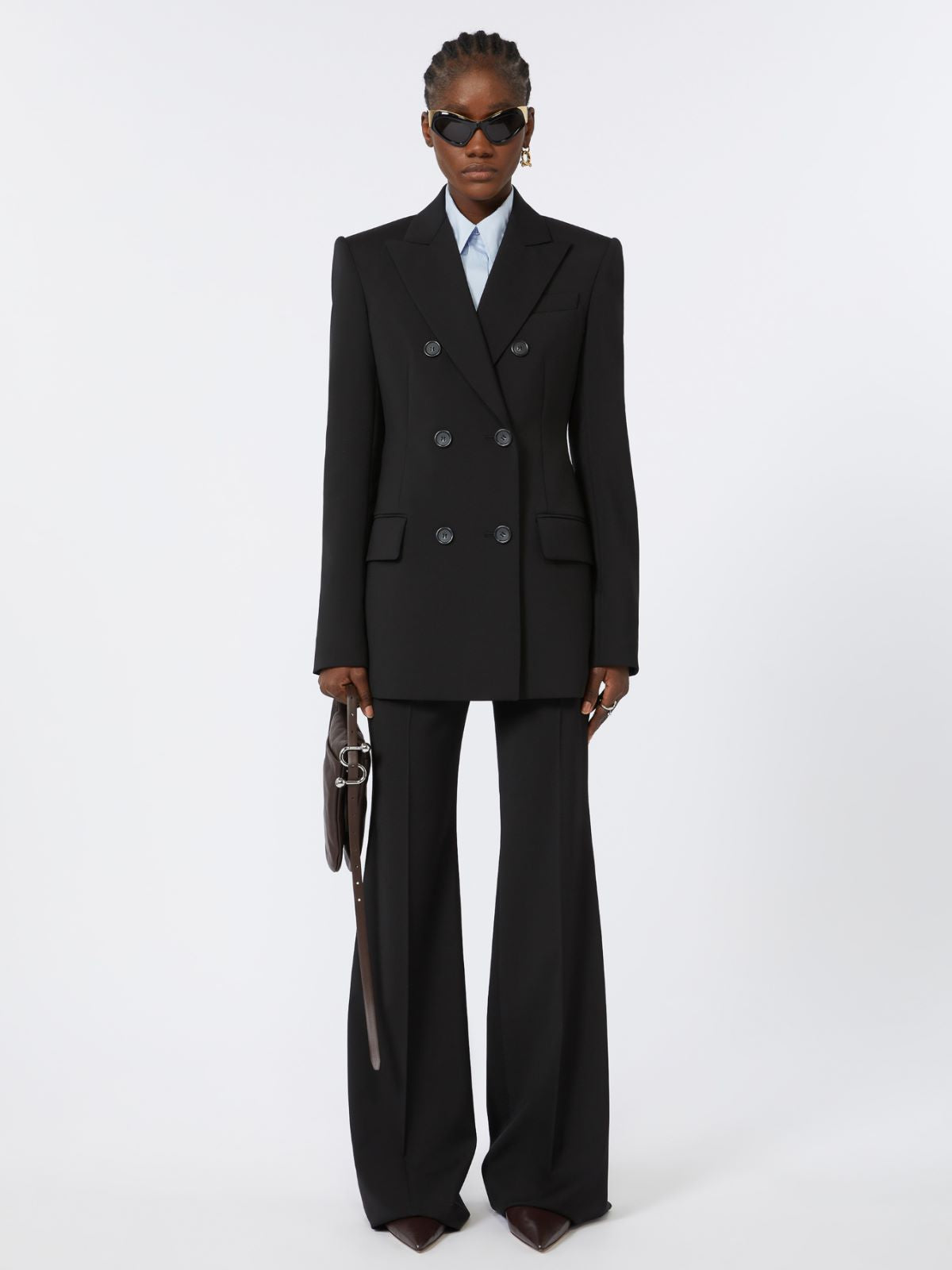 Flared stretch wool trousers - Black