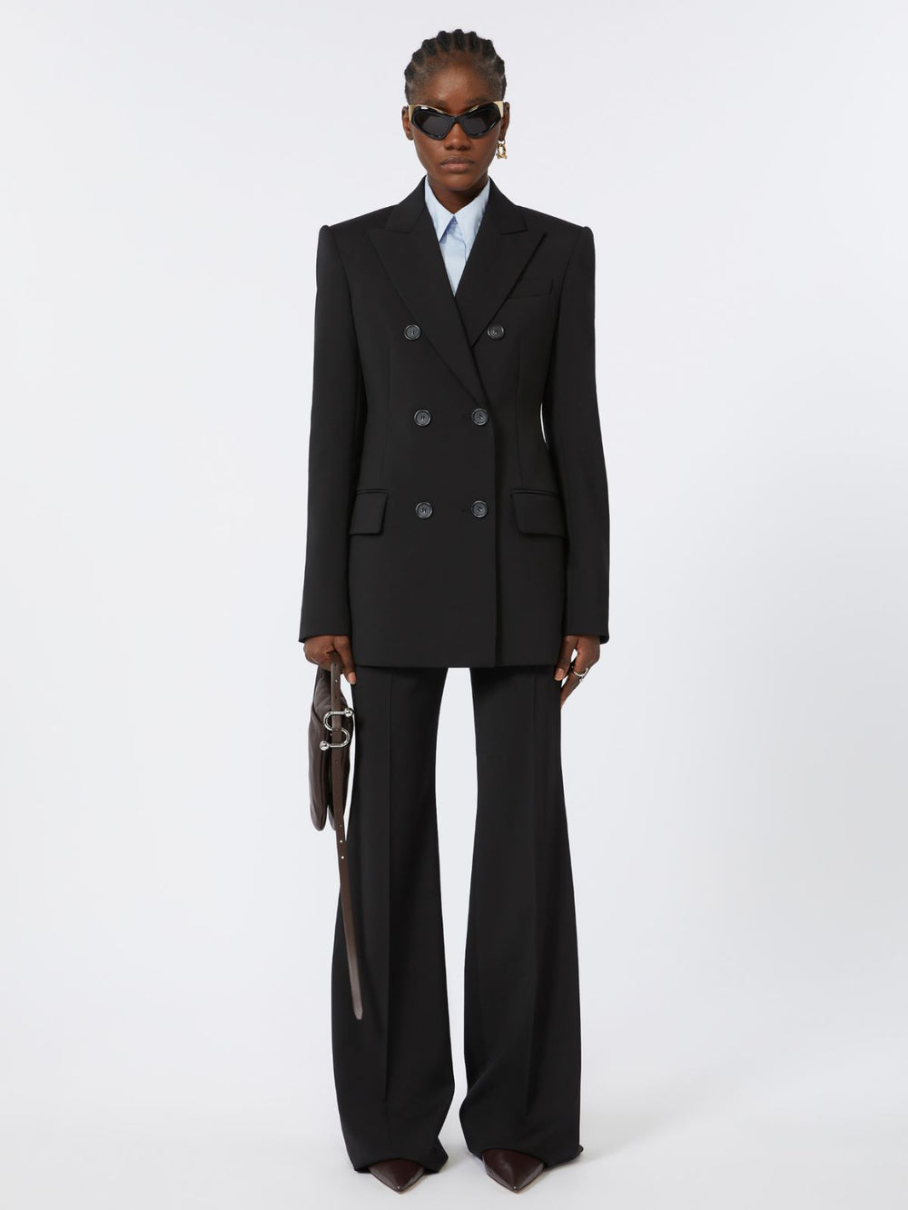 Flared stretch wool trousers - Black