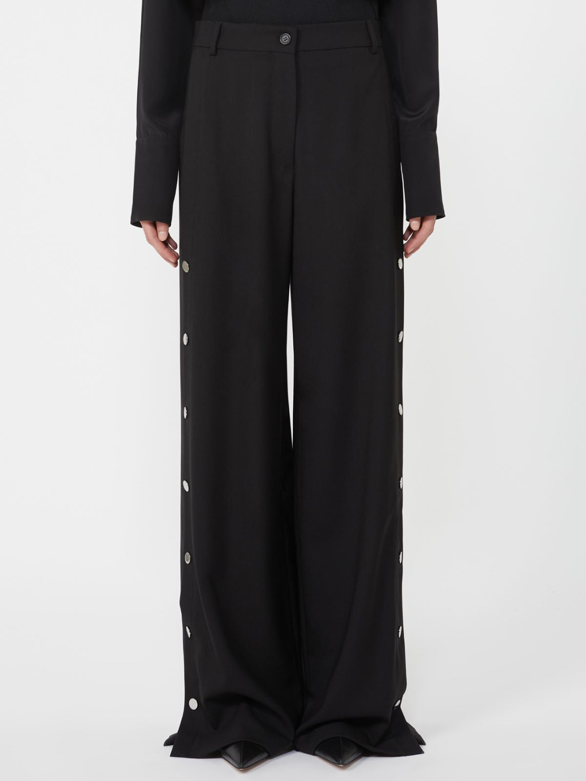 Button-up wool trousers - Black