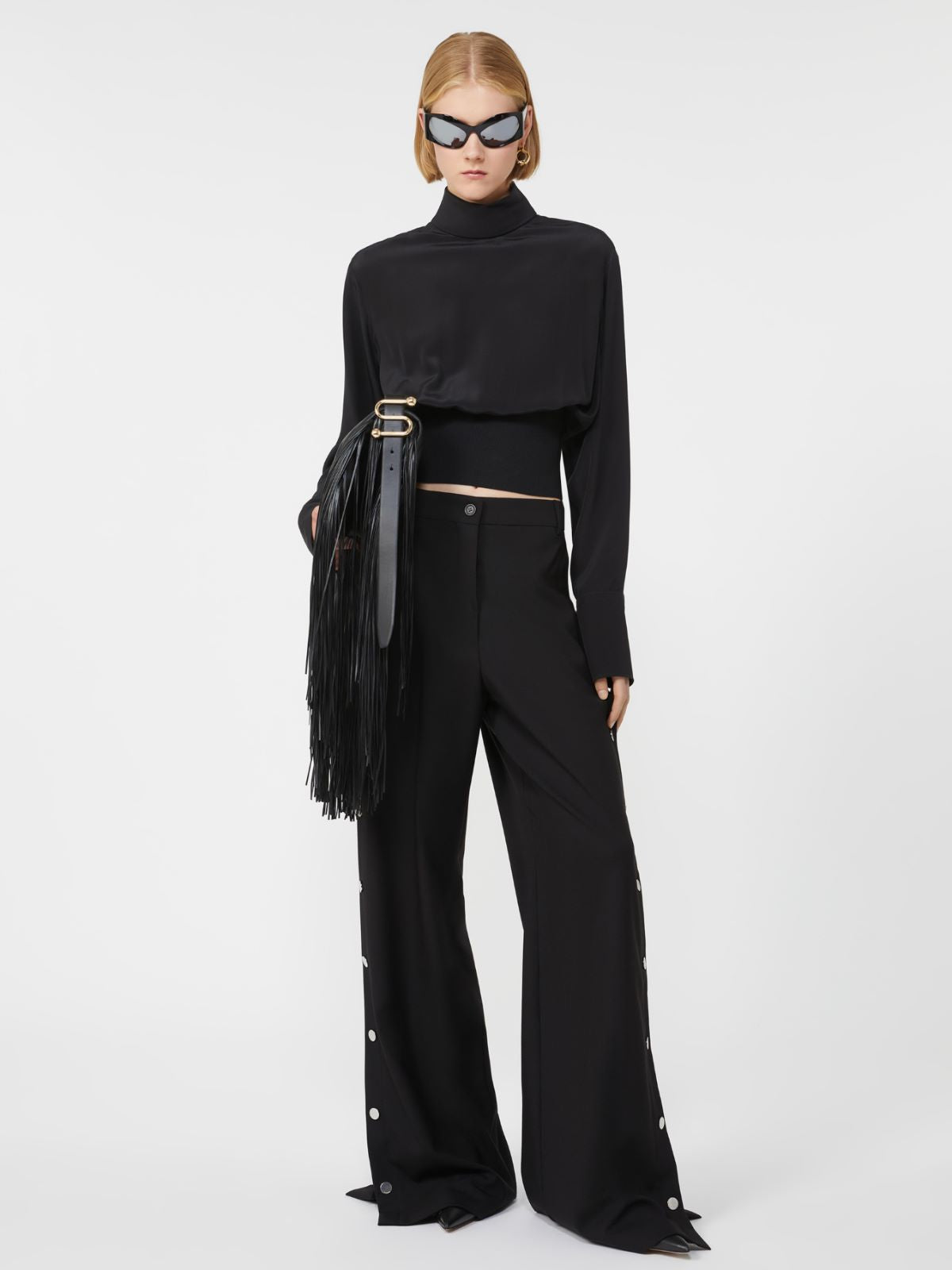 Button-up wool trousers - Black