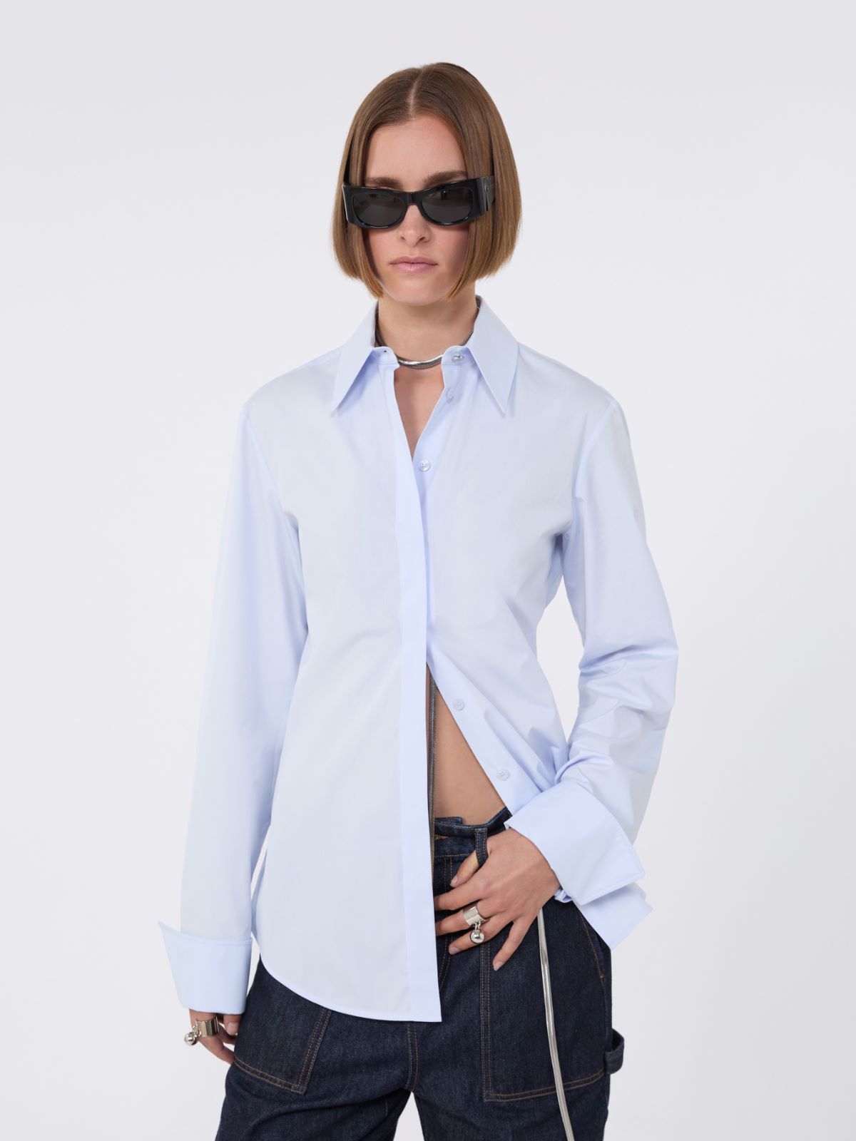Cotton poplin shirt - Avio