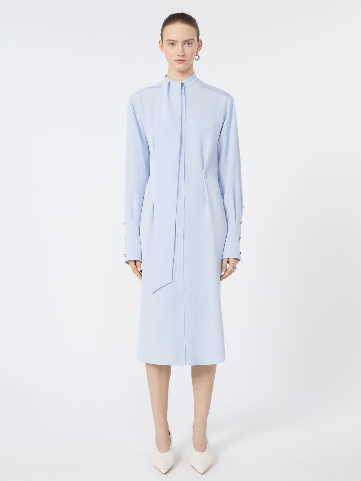 Shirt silk dress with scarf - Sky blue