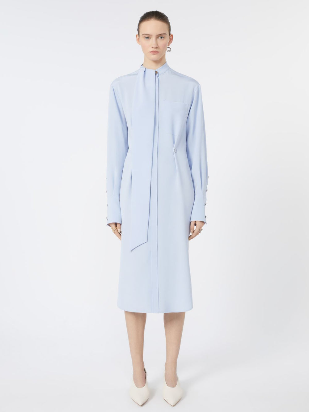 Shirt silk dress with scarf - Sky blue