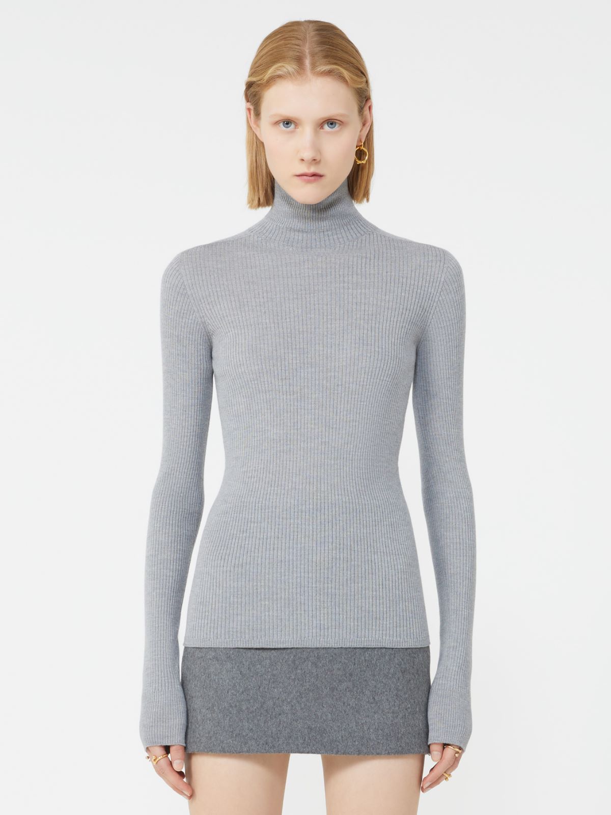 Wool mock polo-neck sweater - Medium grey