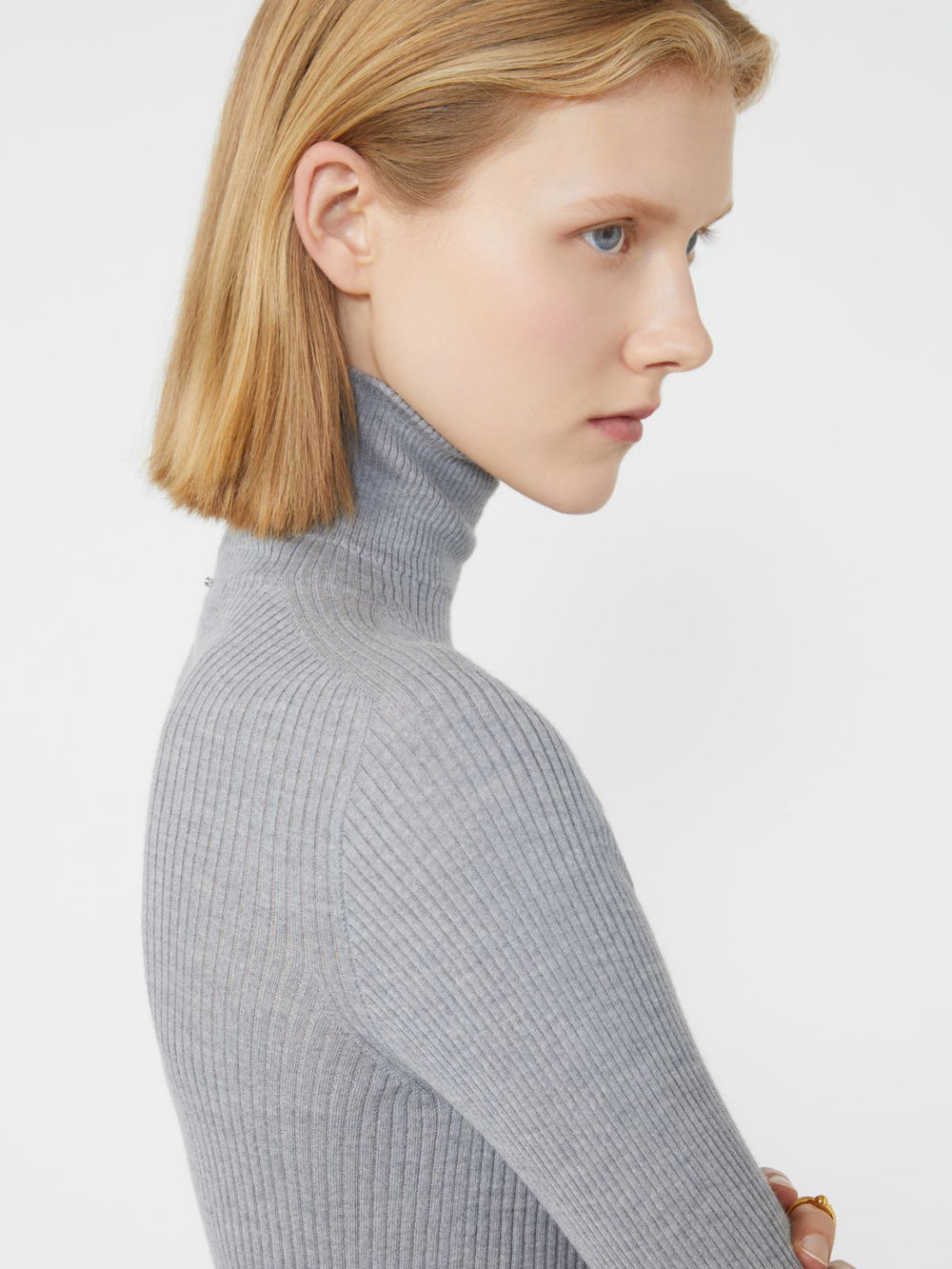 Wool mock polo-neck sweater - Medium grey