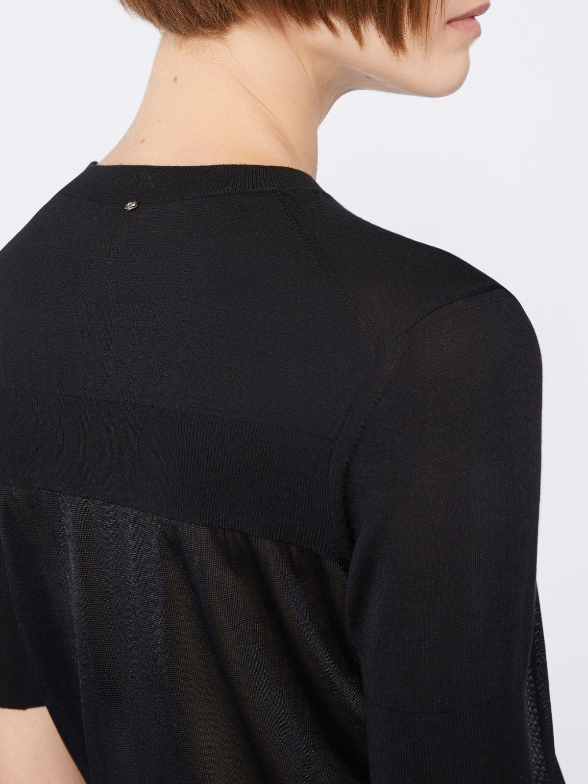 Bi-material short-sleeved jumper - Black