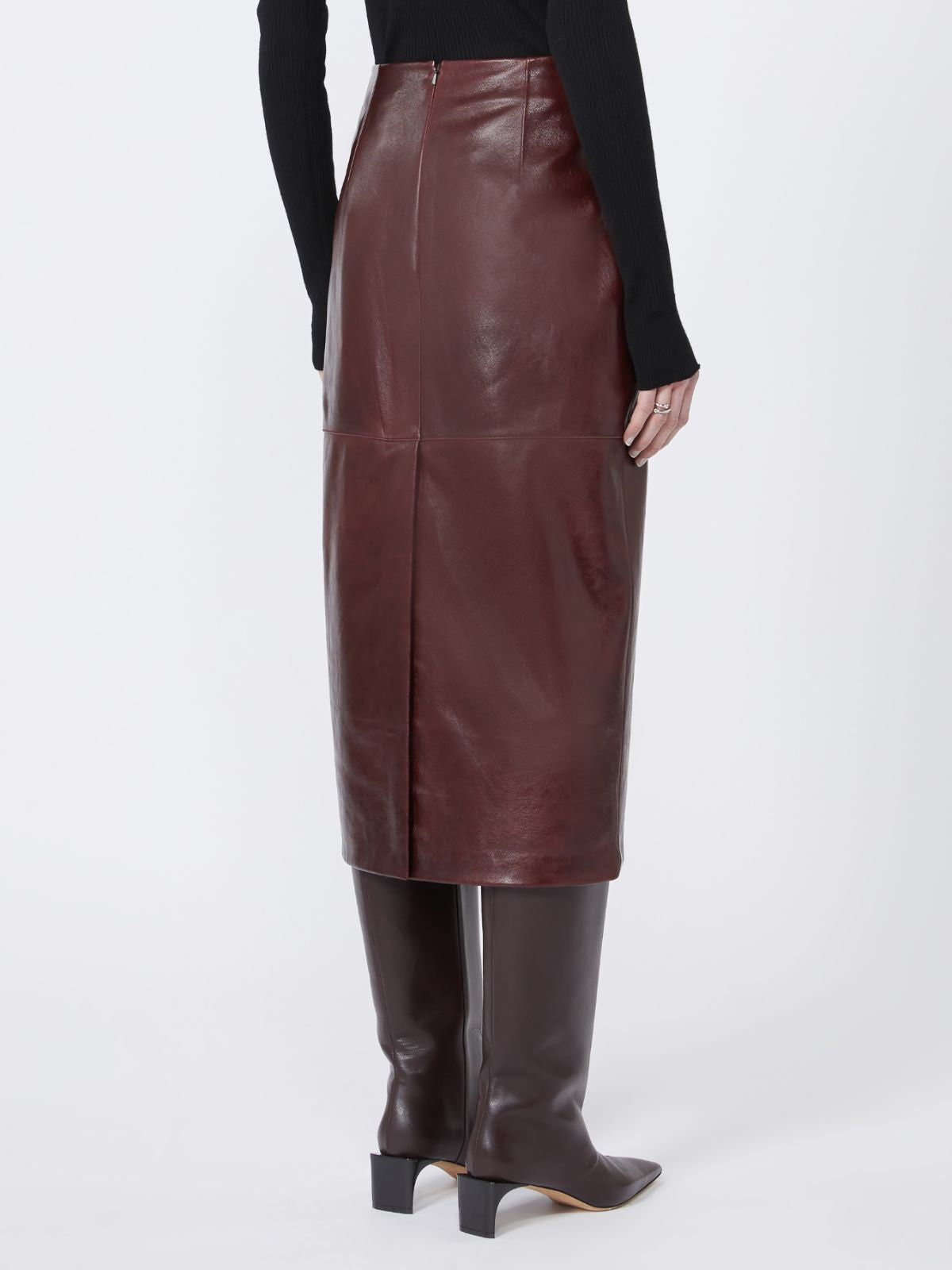Midi leather skirt - Bordeaux