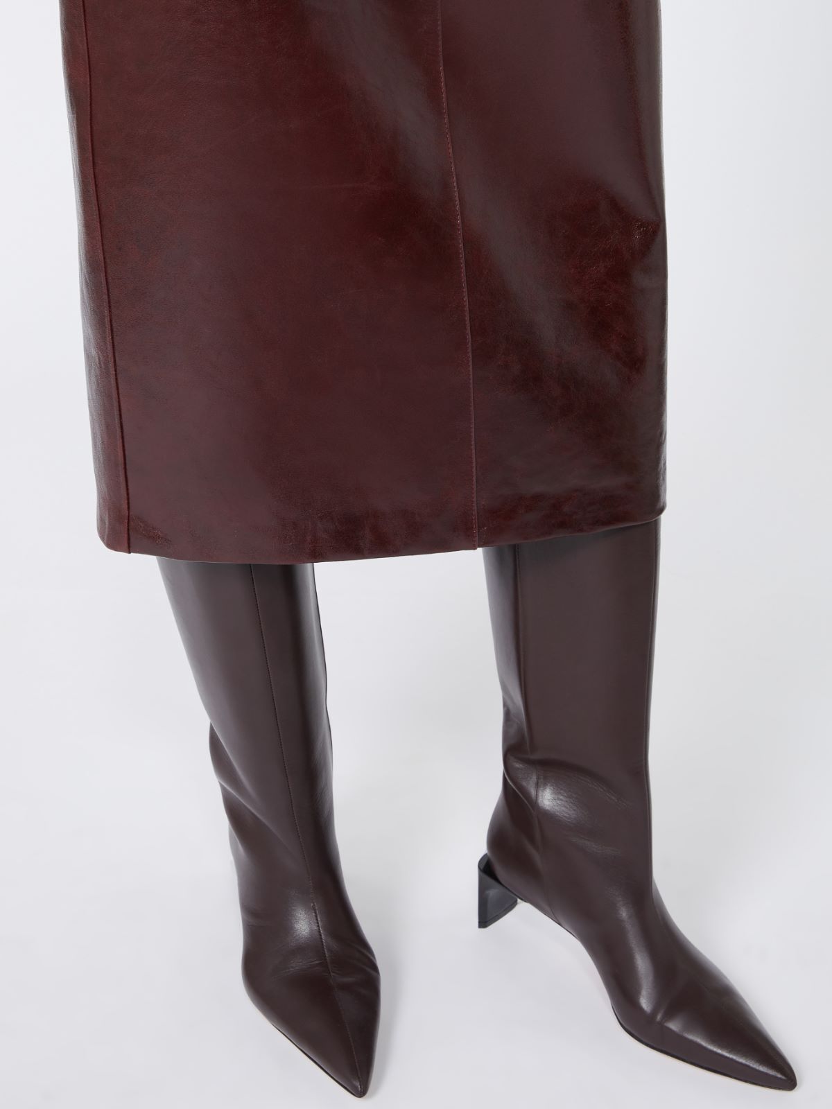 Midi leather skirt - Bordeaux