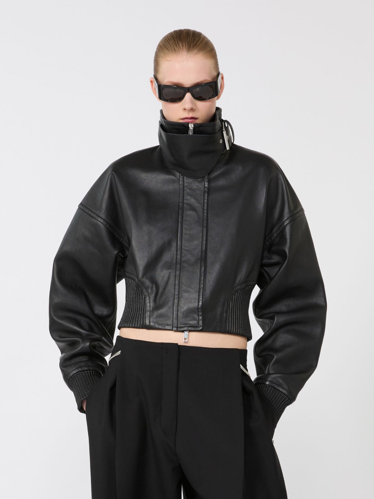 Short leather jacket - Black