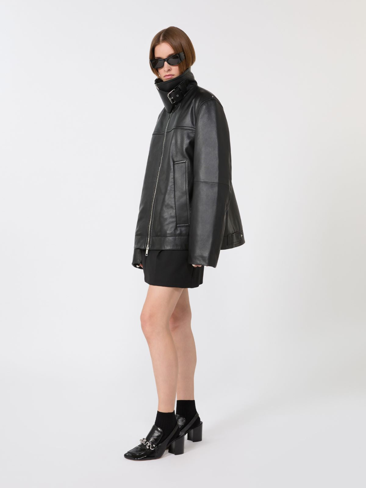 Oversized leather heavy jacket - Black