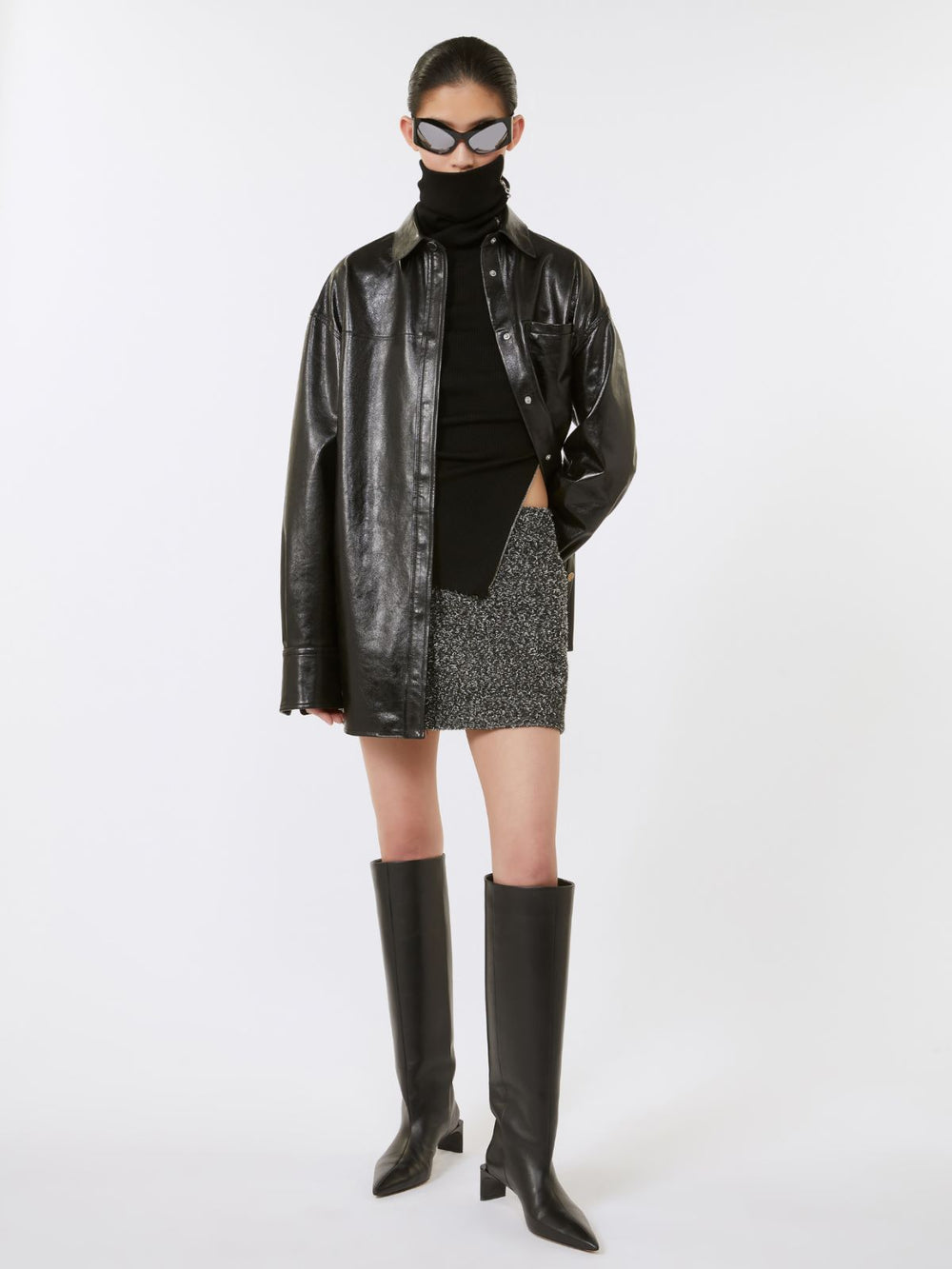 Oversized nappa leather shirt - Black