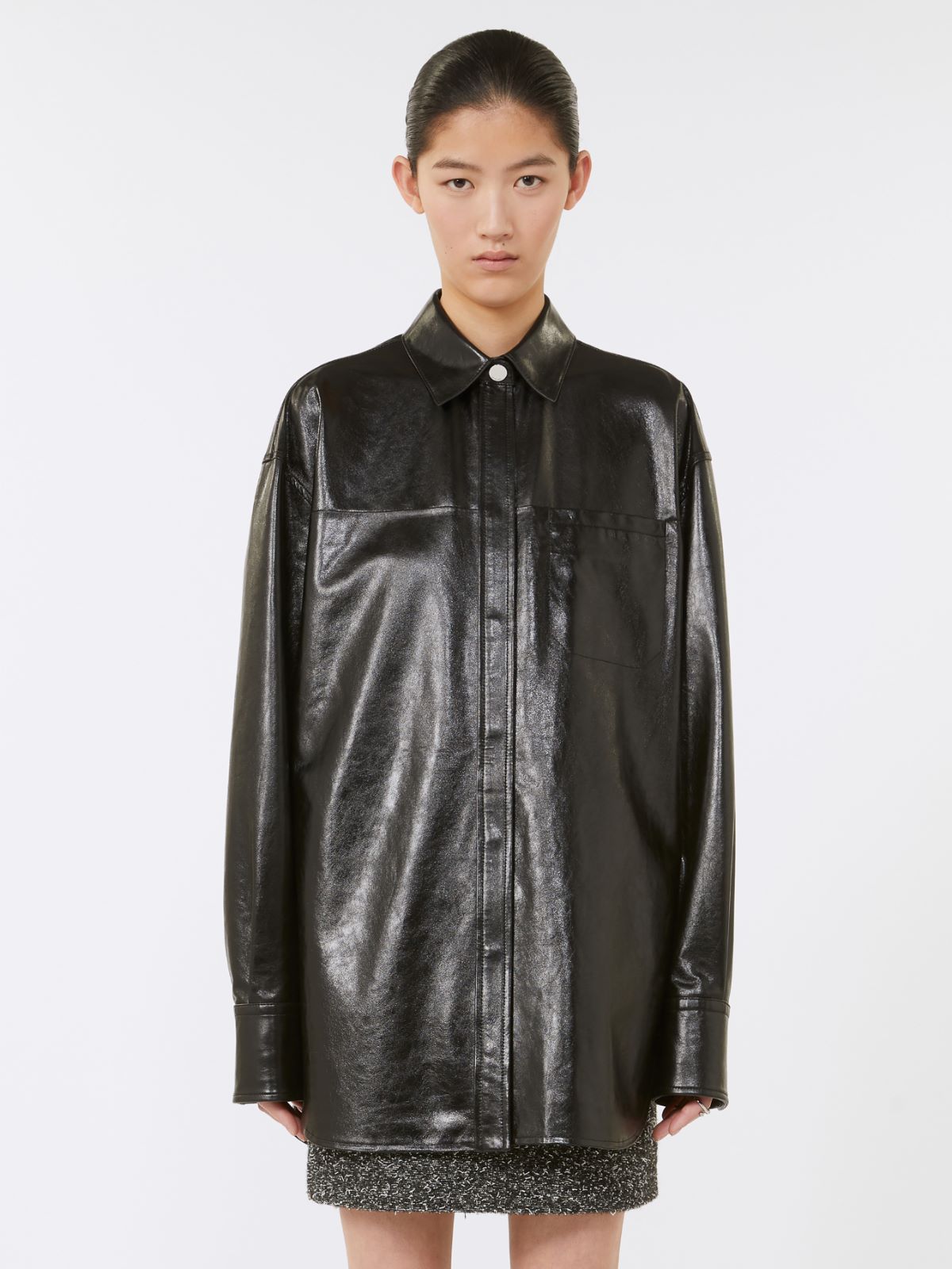 Oversized nappa leather shirt - Black