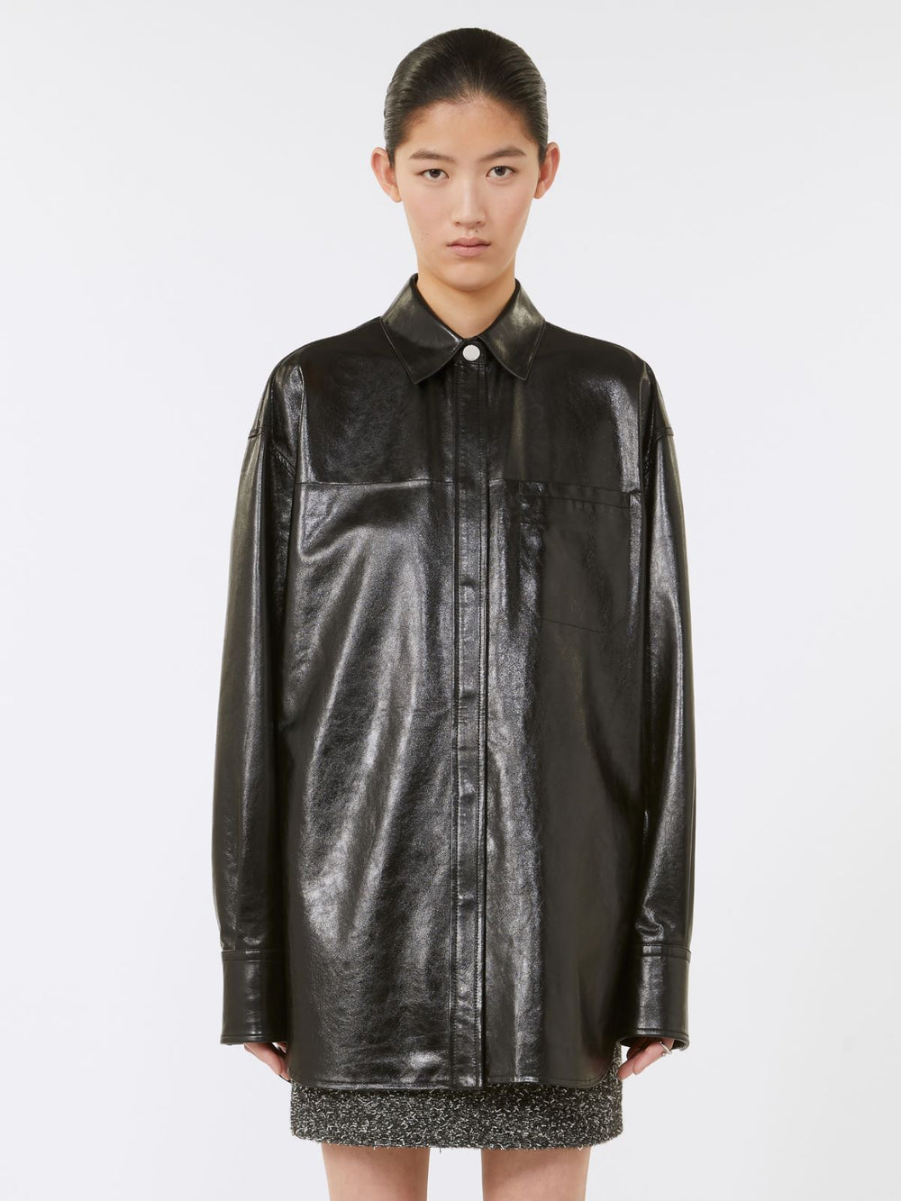 Oversized nappa leather shirt - Black