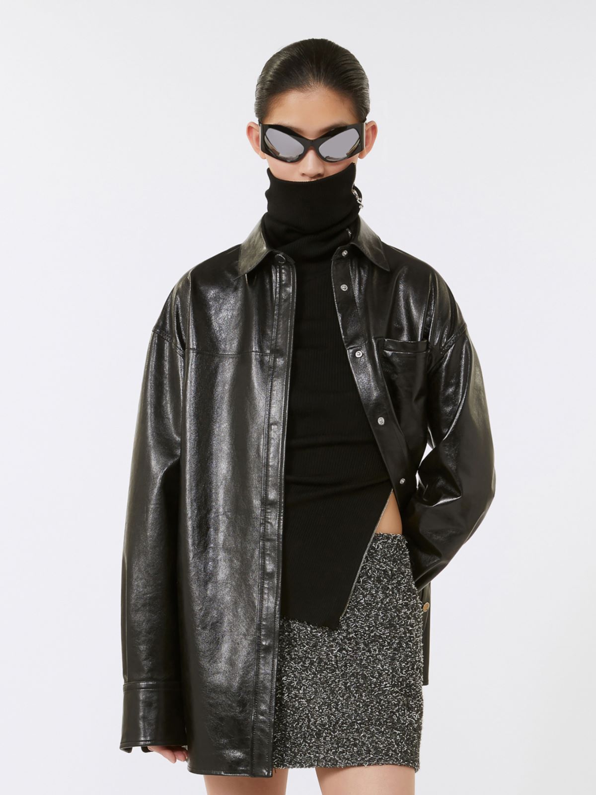 Oversized nappa leather shirt - Black
