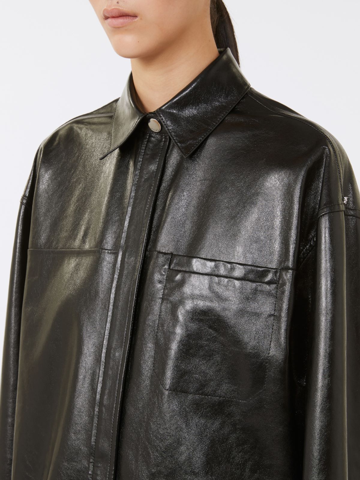 Oversized nappa leather shirt - Black