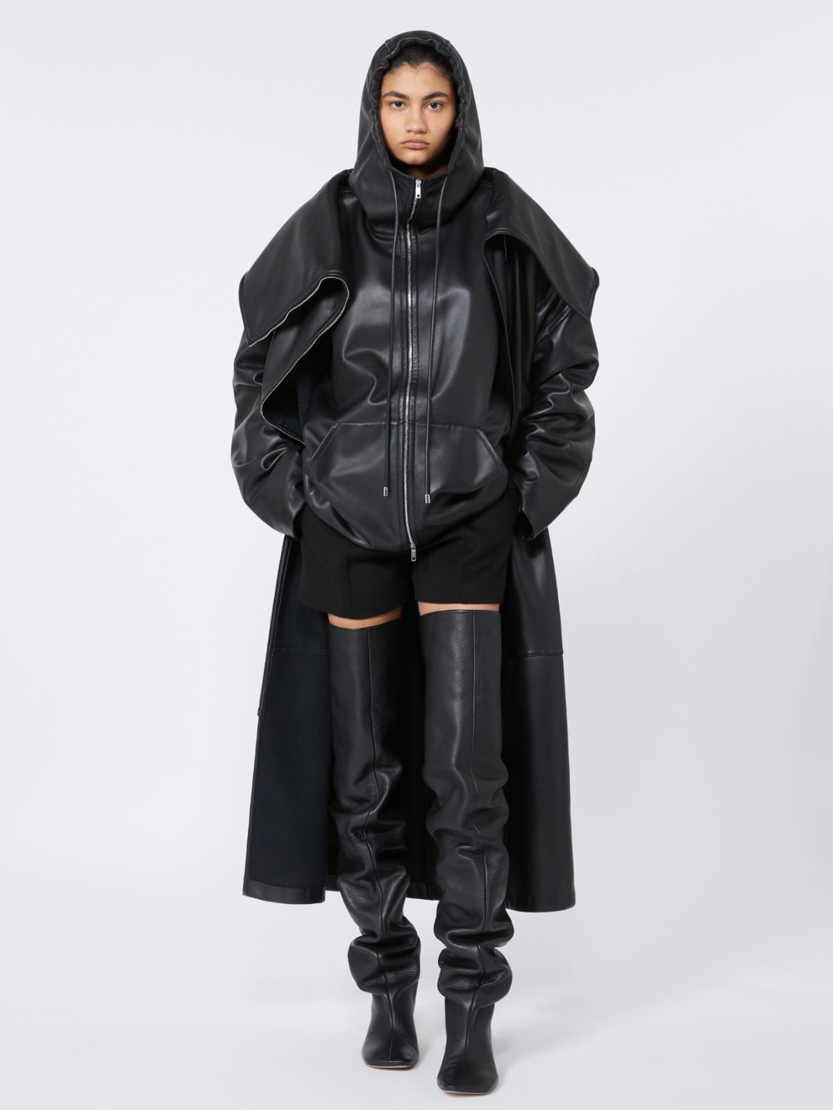 Leather hoodie - RUNWAY - Black