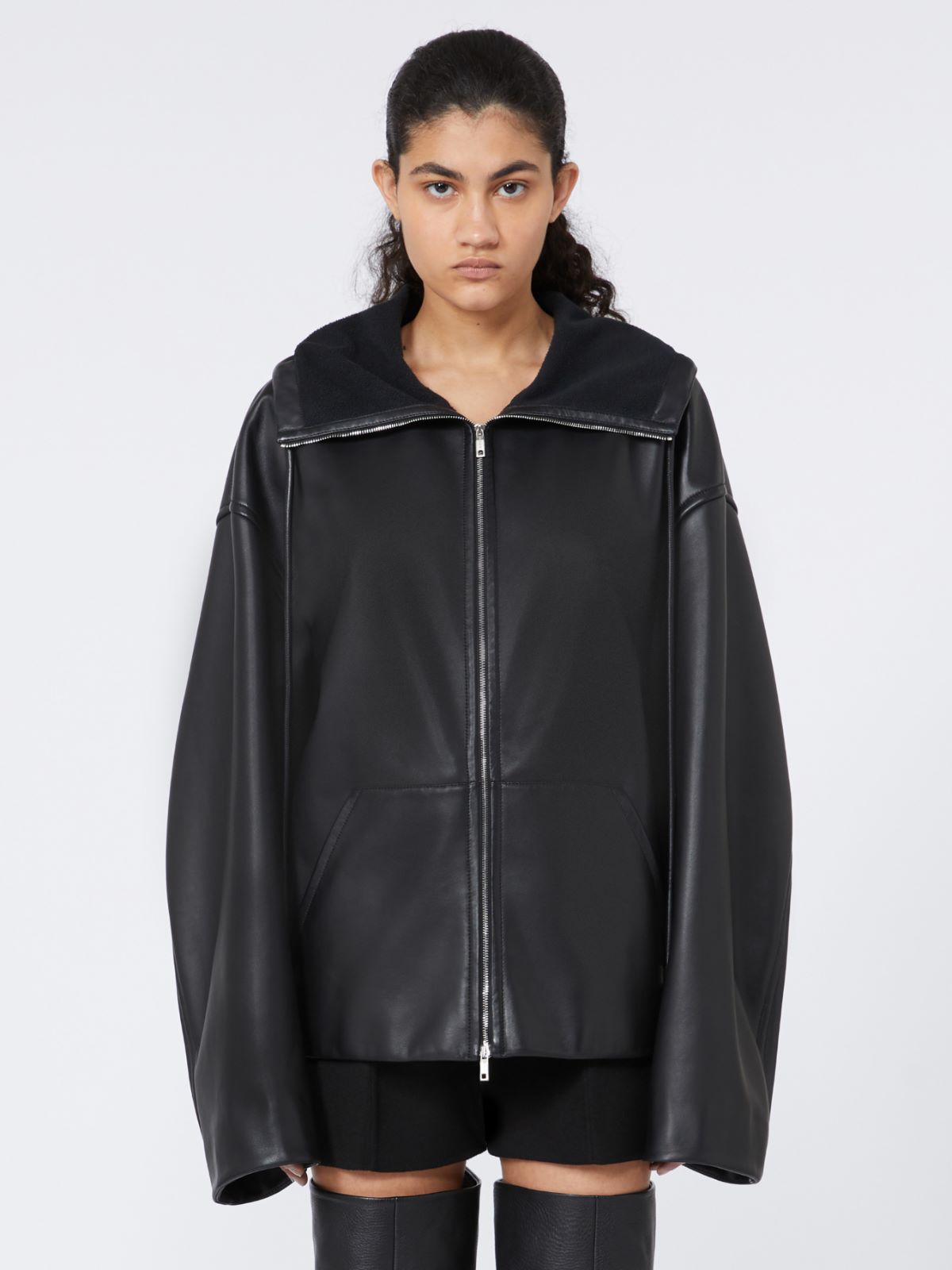 Leather hoodie - RUNWAY - Black