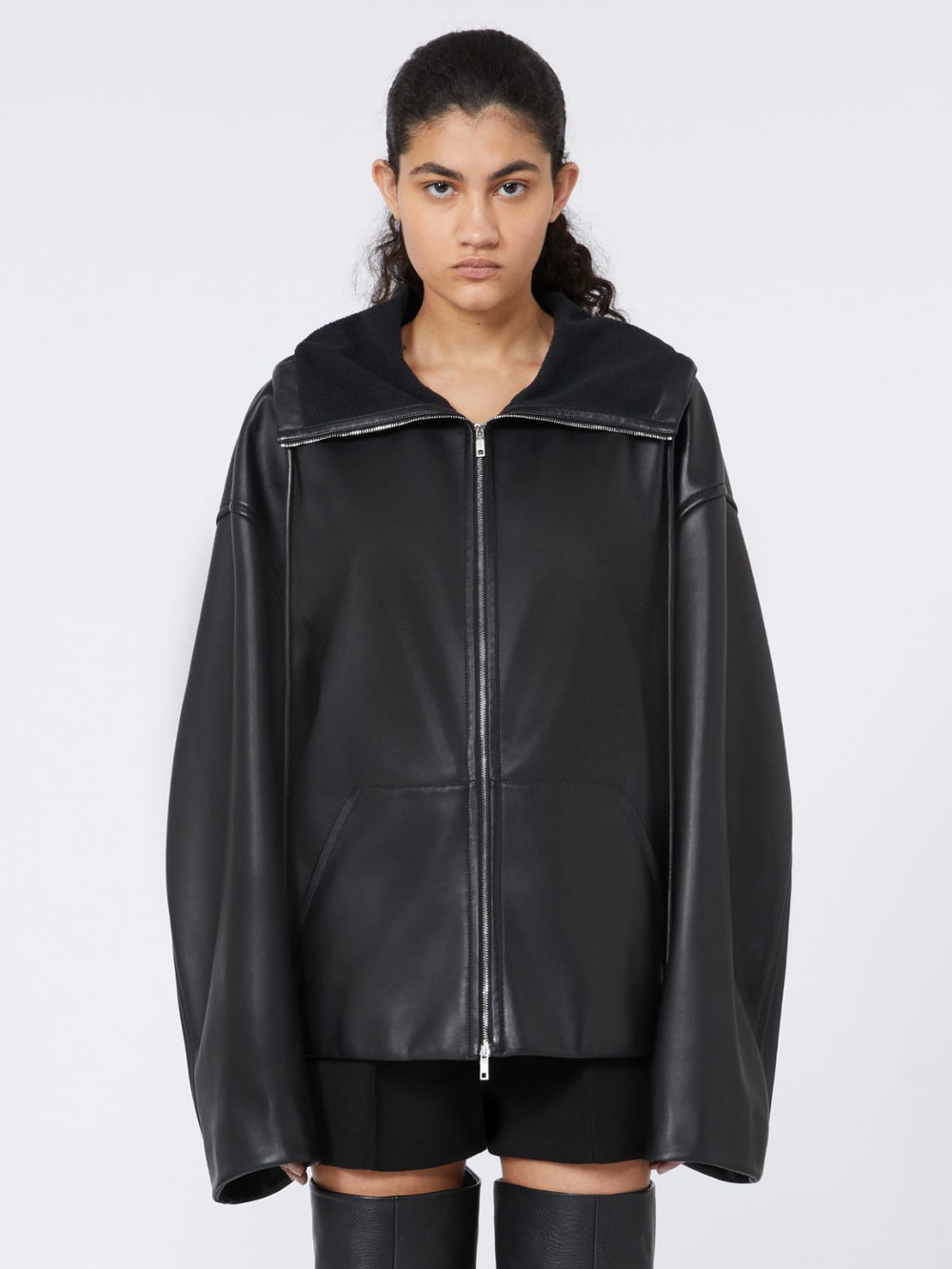 Leather hoodie - RUNWAY - Black