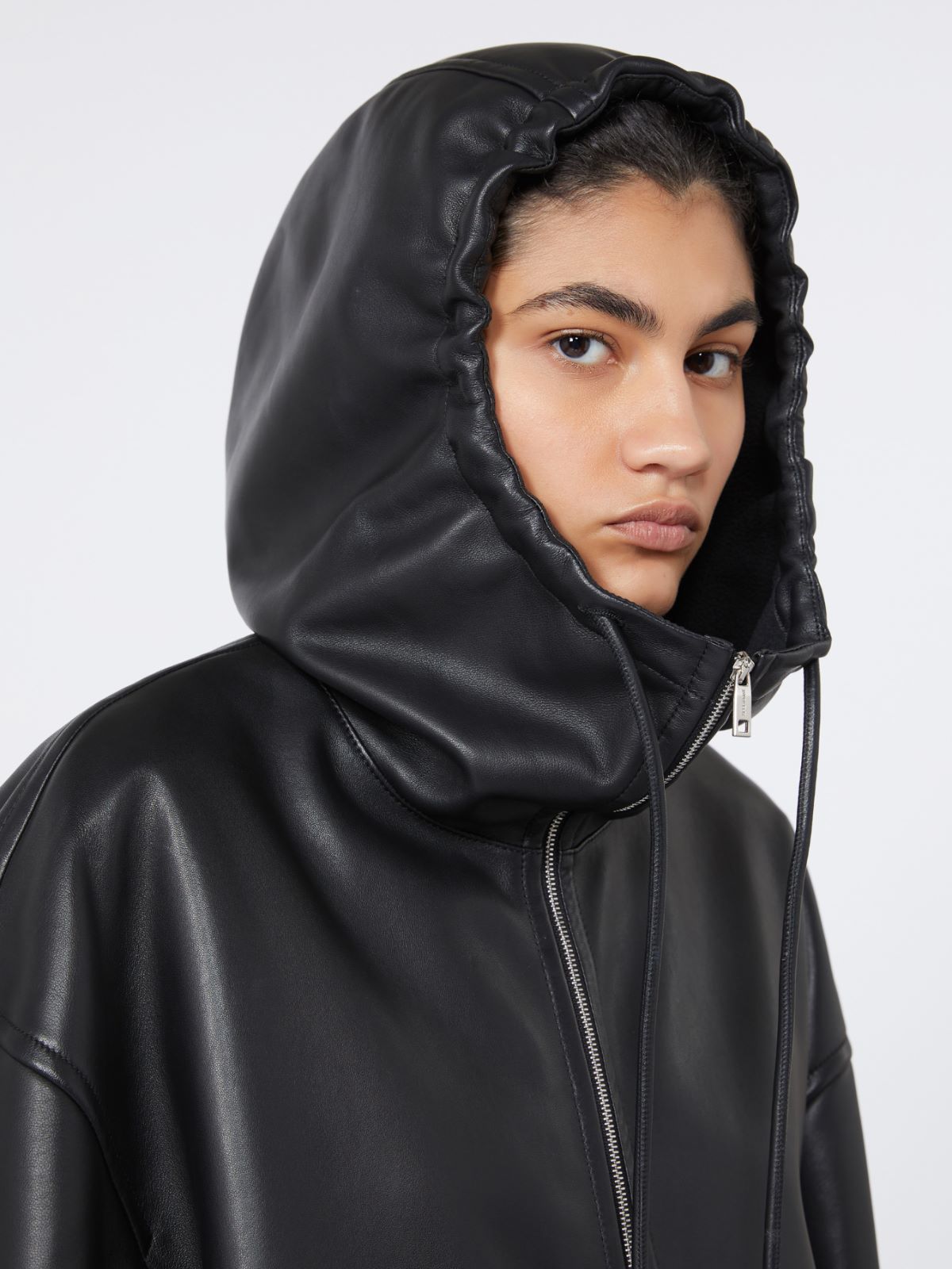 Leather hoodie - RUNWAY - Black