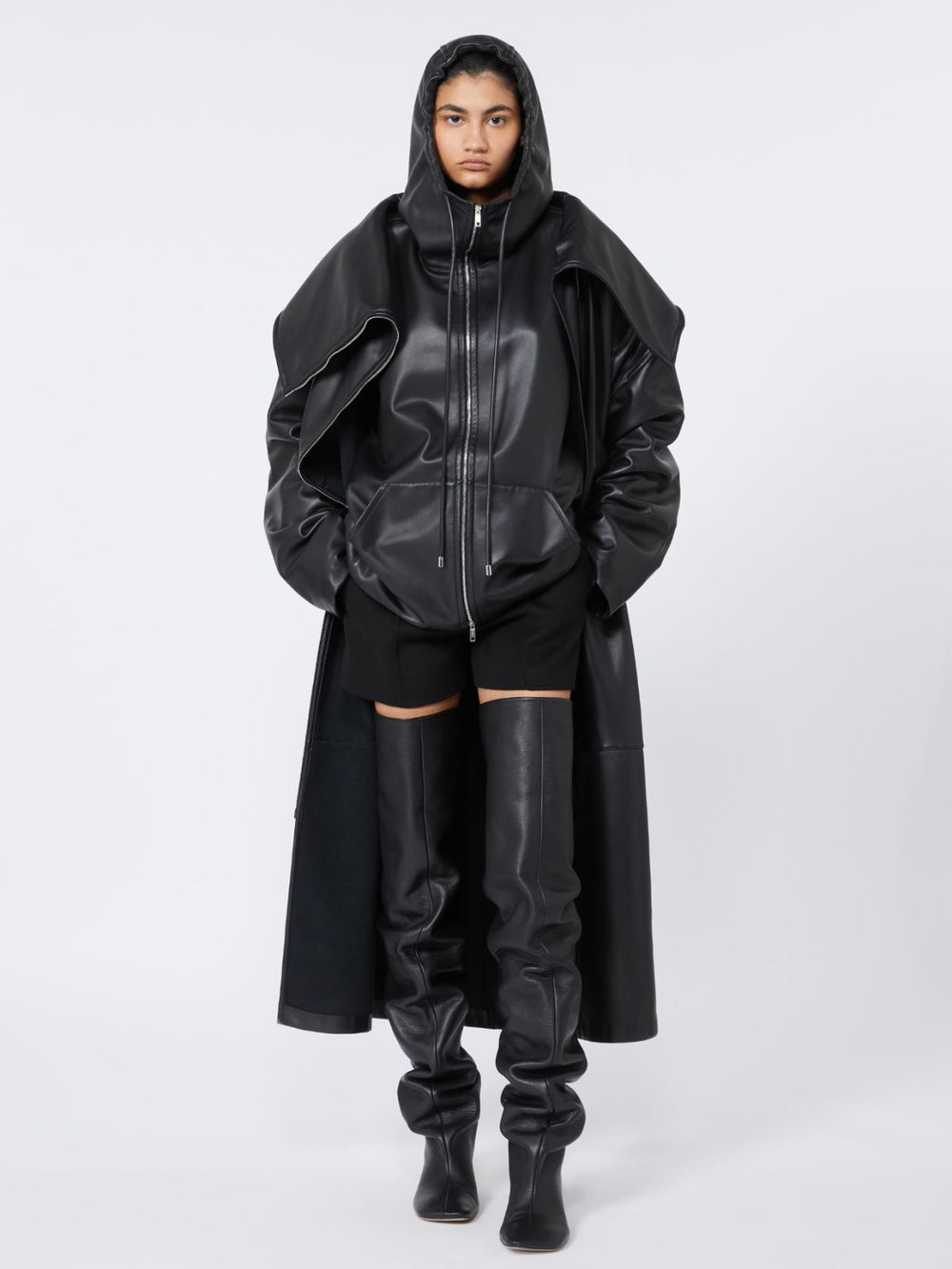 Leather hoodie - RUNWAY - Black