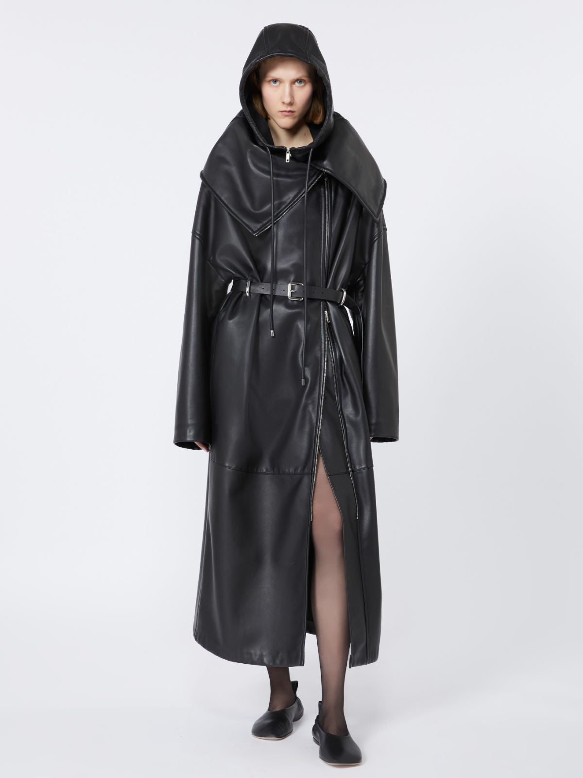 Long leather coat - RUNWAY - Black