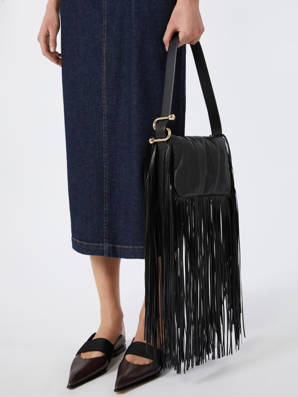 Mini Soffy Bag in nappa with fringes - Black