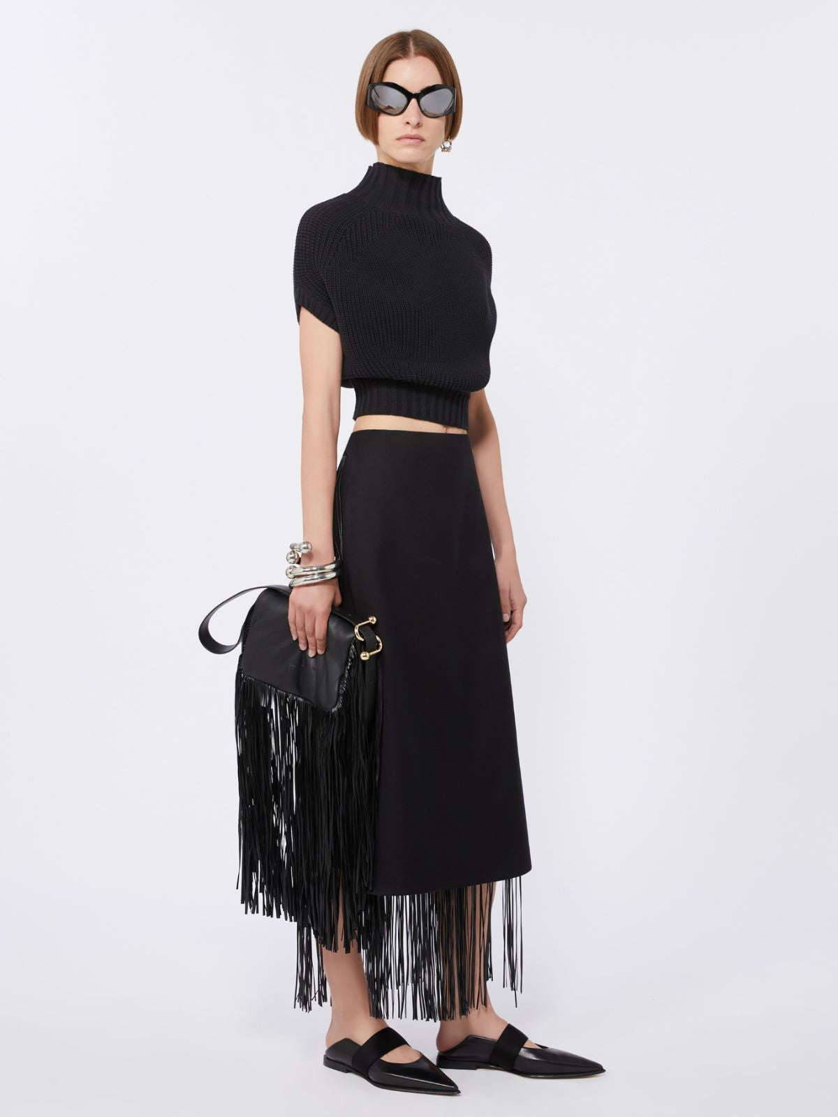Mini Soffy Bag in nappa with fringes - Black