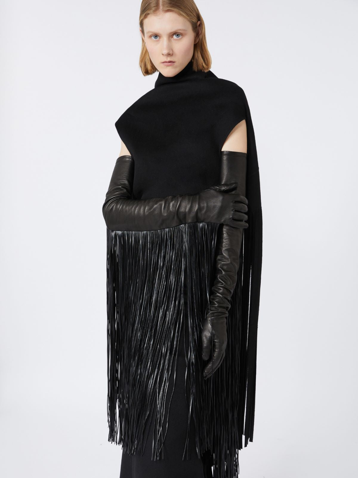 Long gloves with fringes - RUNWAY - Black