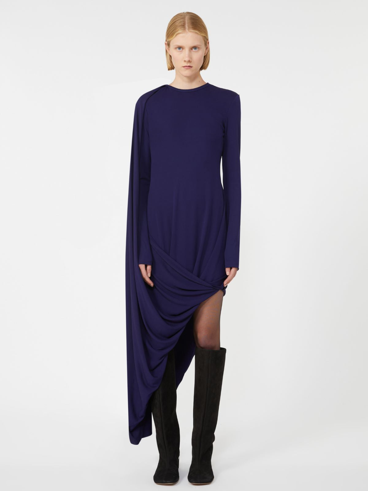 Asymmetrical draped dress - RUNWAY - Dark violet