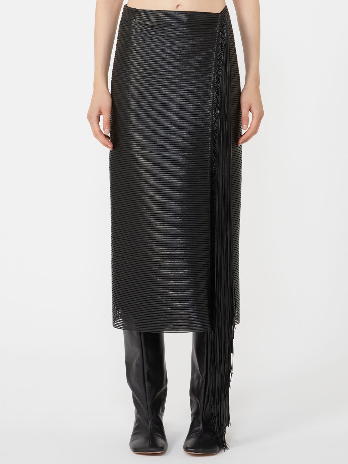 Midi skirt with fringes - RUNWAY - Black