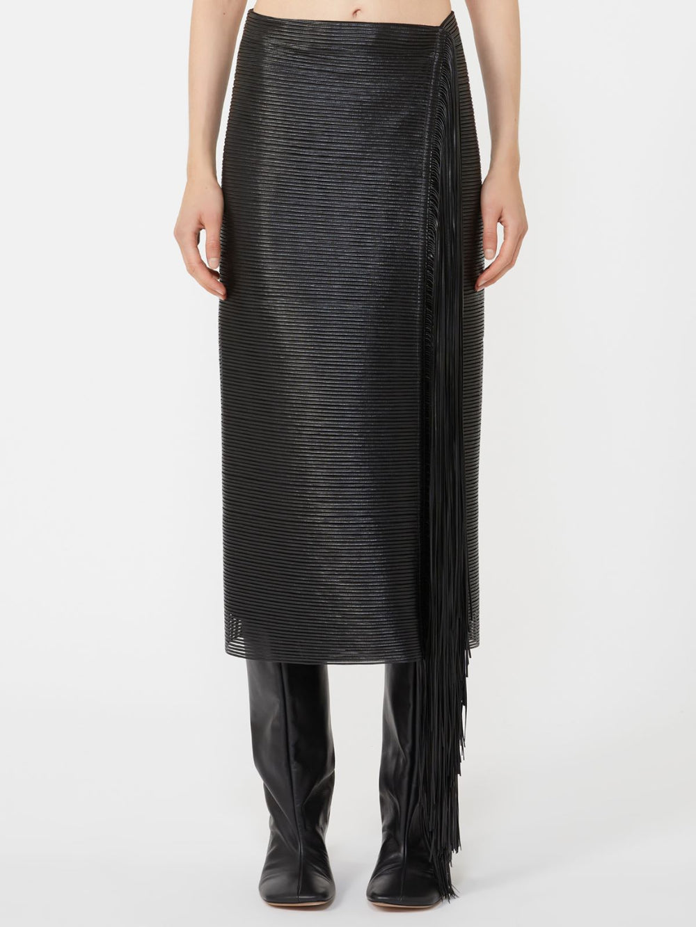 Midi skirt with fringes - RUNWAY - Black