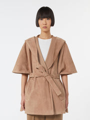 Suede cape with belt - Turtledove