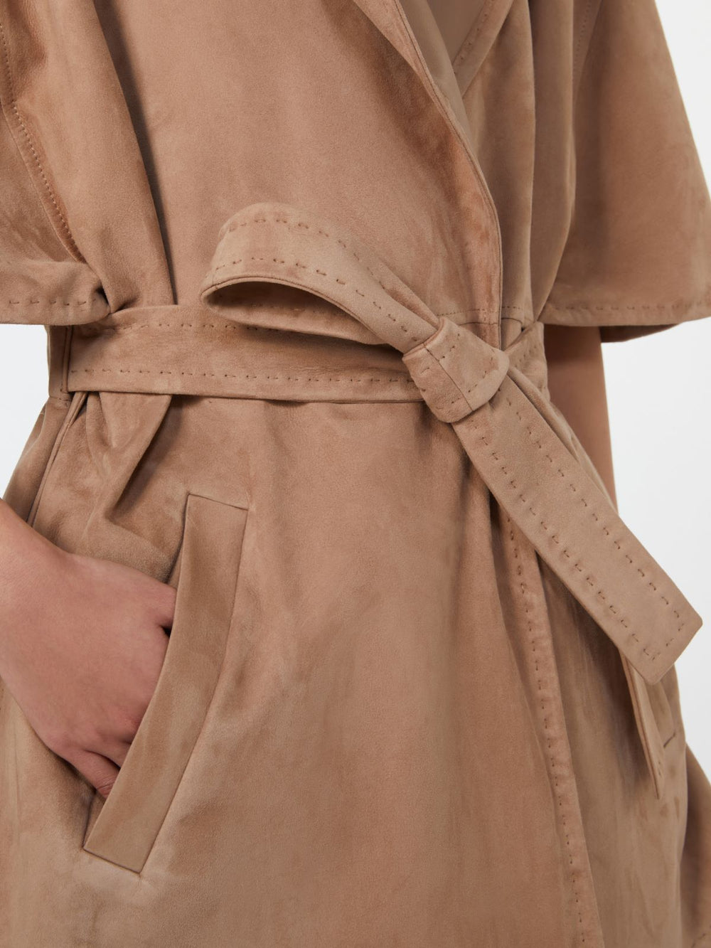 Suede cape with belt - Turtledove