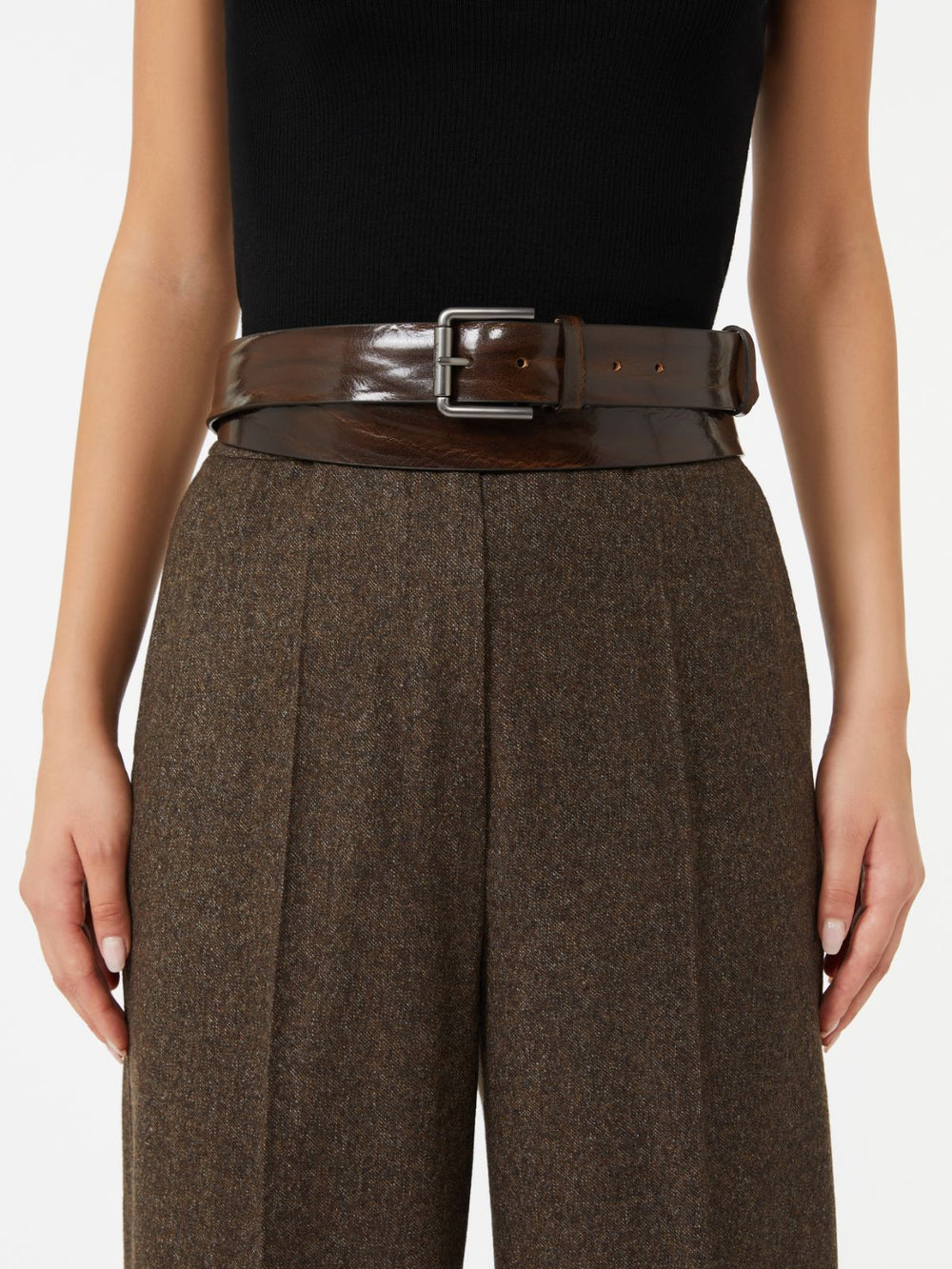 Long leather belt - Brown bronze