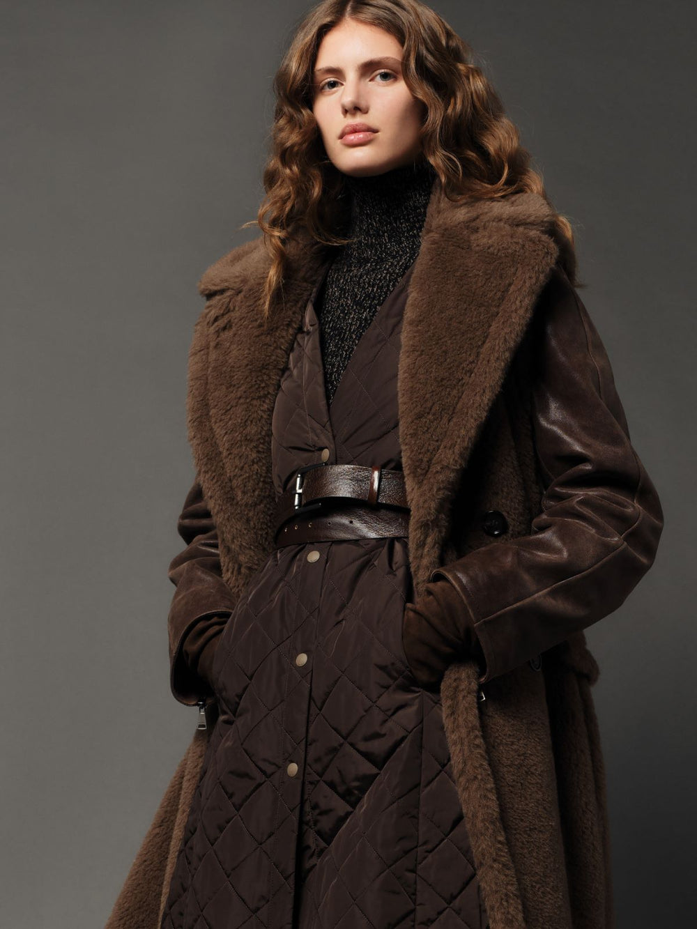 Long leather belt - Brown bronze