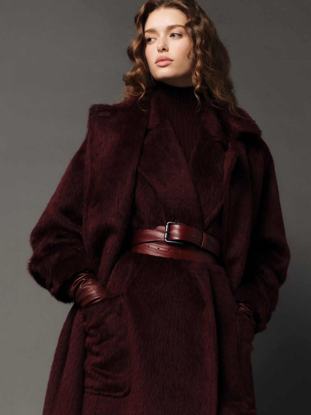 Long leather belt - Bordeaux