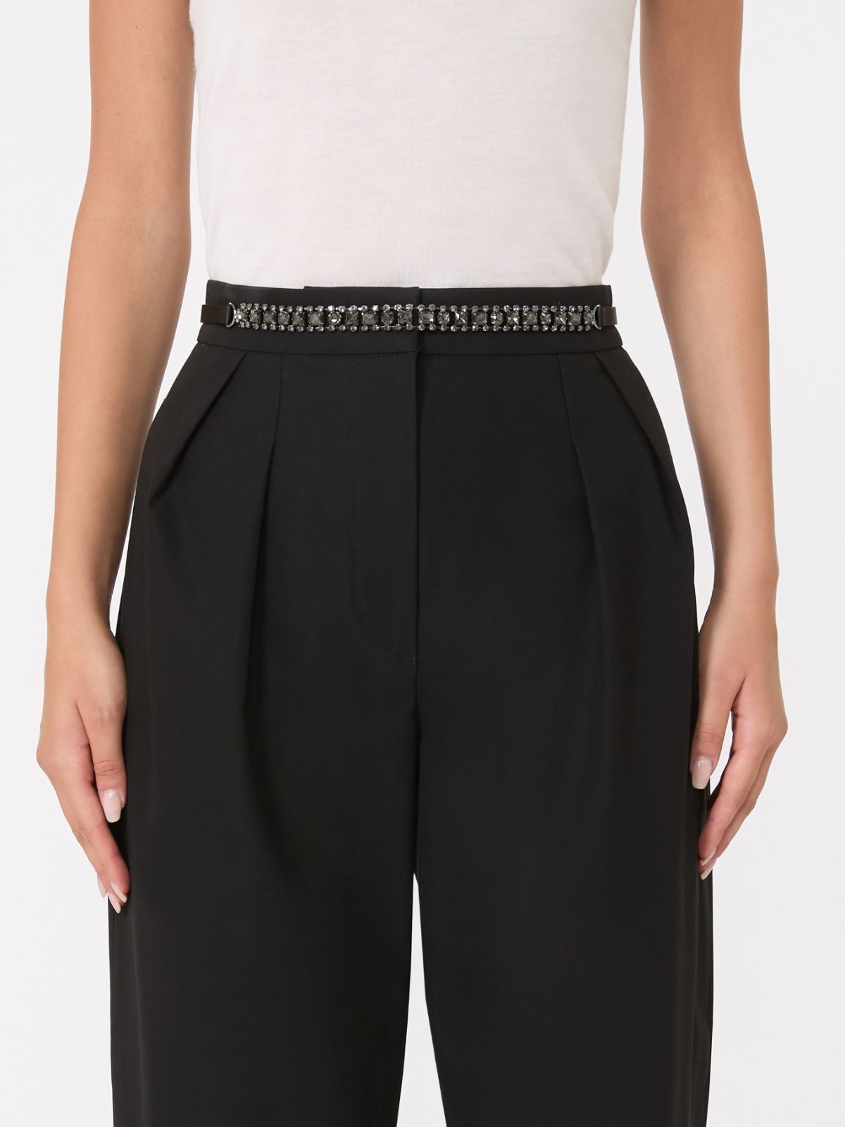 Bejewelled satin belt - Black