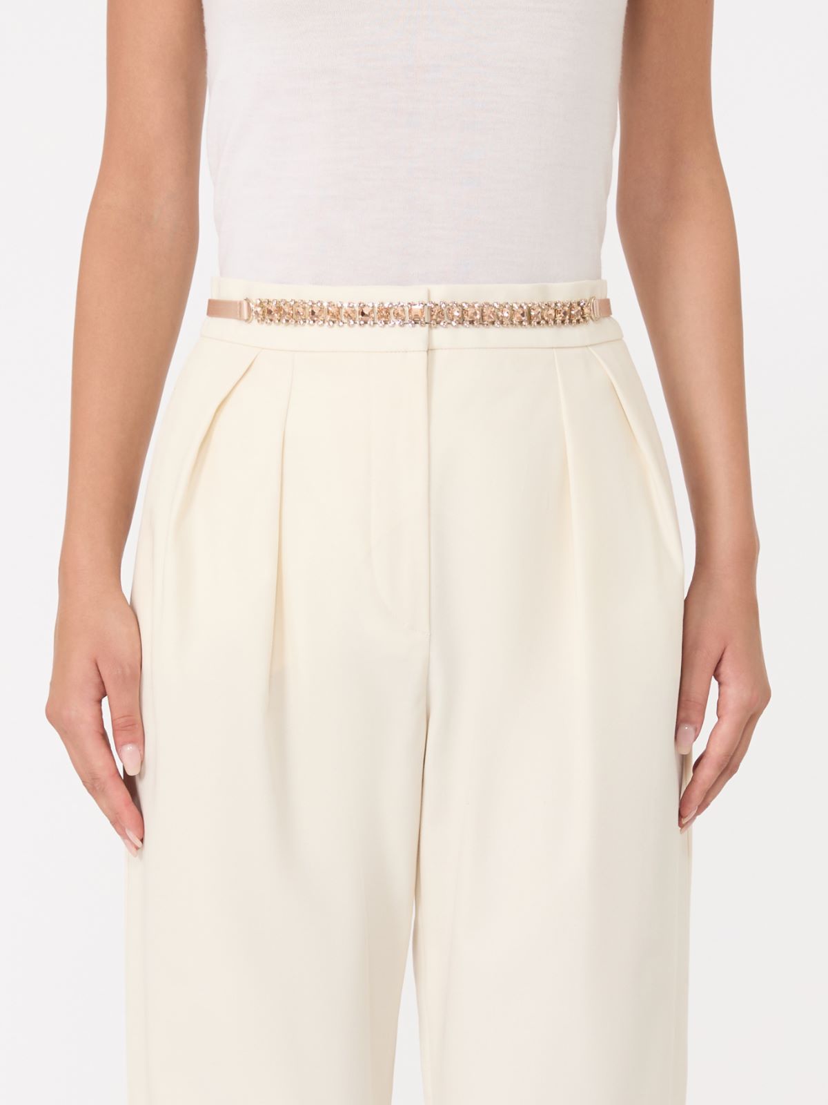 Bejewelled satin belt - Powder