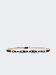 Bejewelled satin belt - Navy