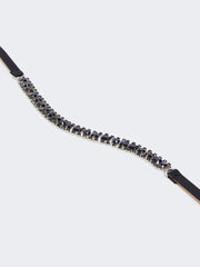 Bejewelled satin belt - Navy