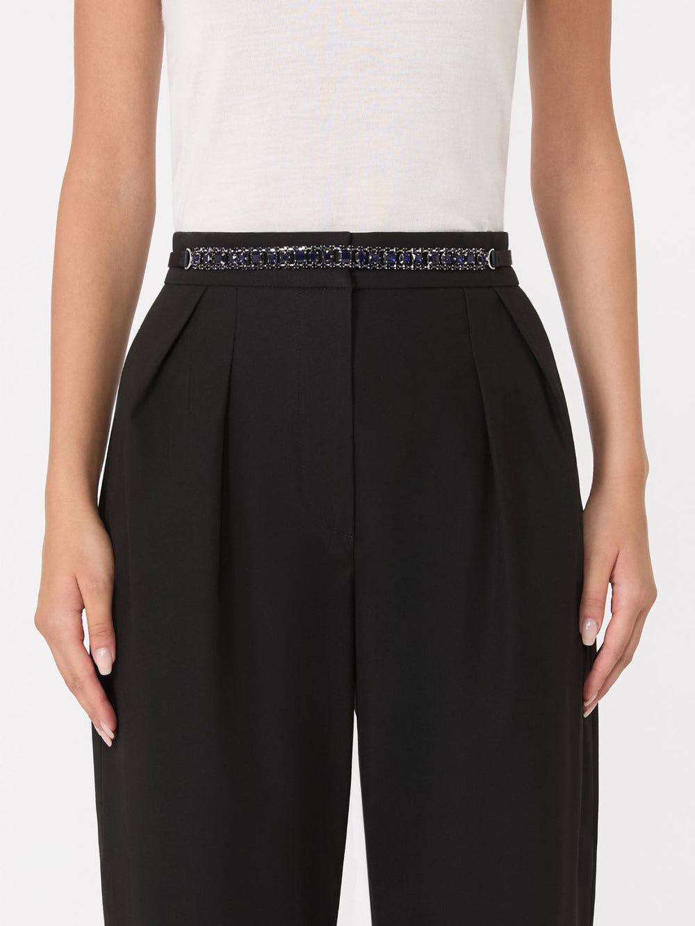 Bejewelled satin belt - Navy