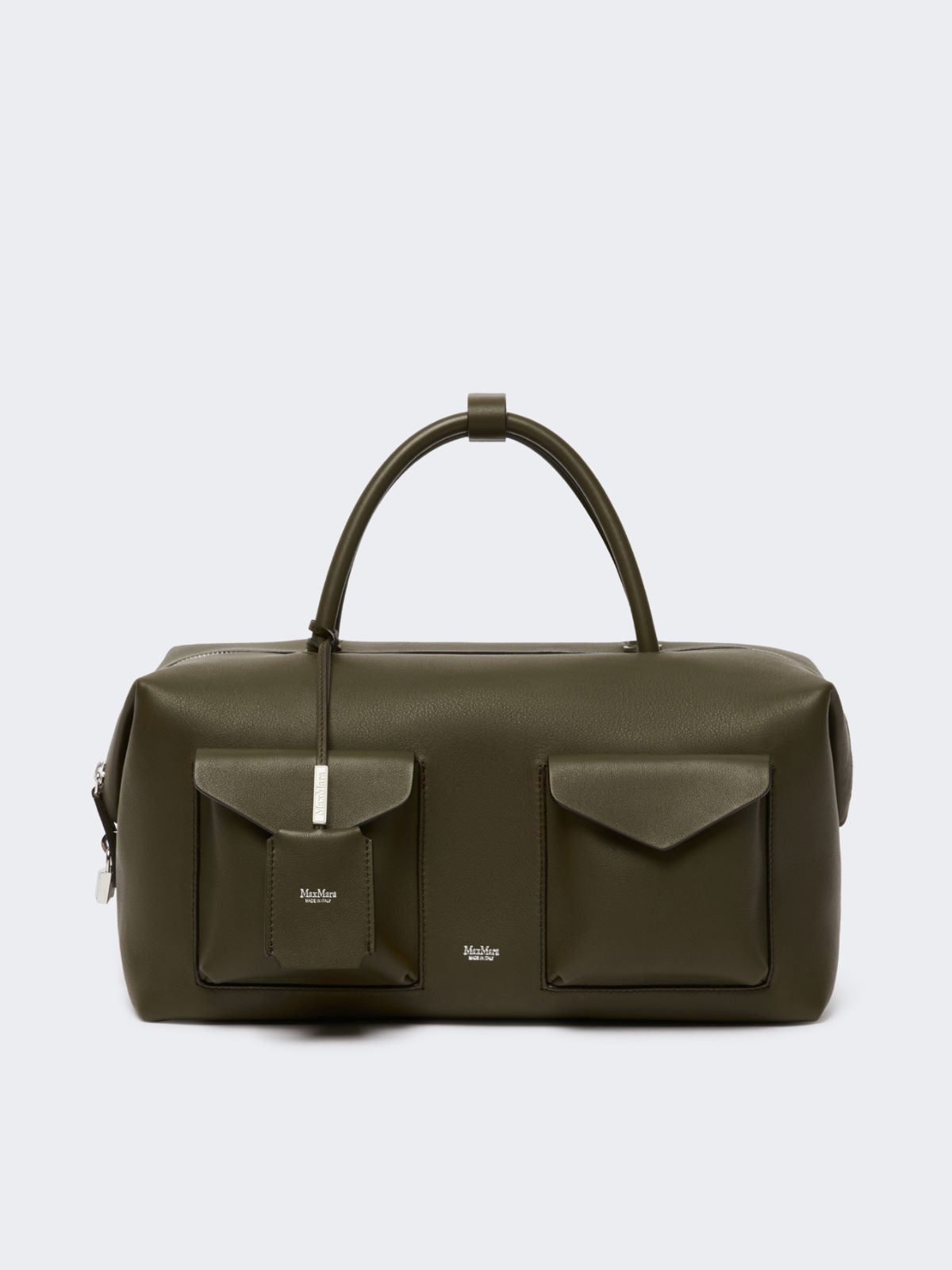 Large leather Boston bag with pockets - Dark brown